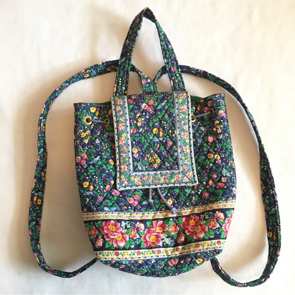 Vintage Vera Bradley Bluebird Print Mimi Drawstring Backpack